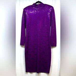 St. John Purple Knit Wave-Pattern Midi Dress